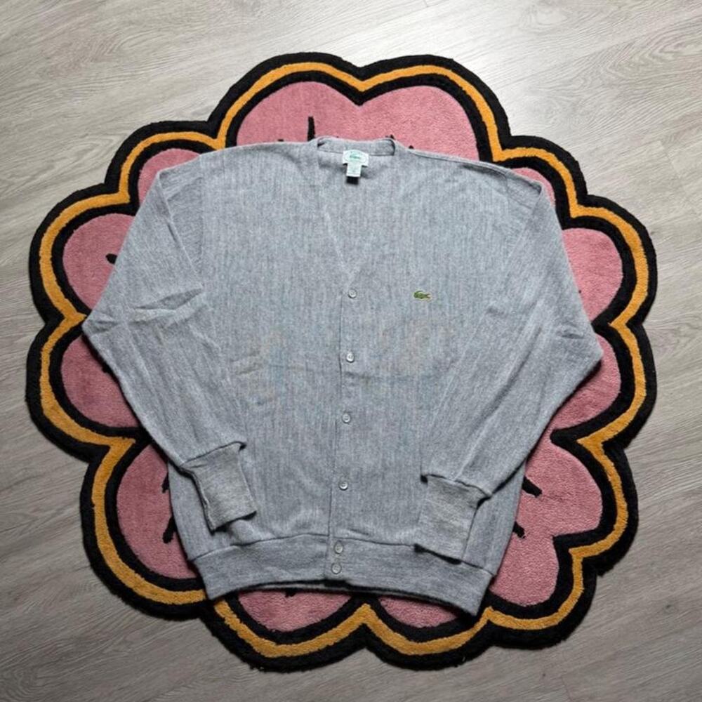 Vintage 80’s Izod Lacoste Knit Cardigan Sweater Size XL Grey